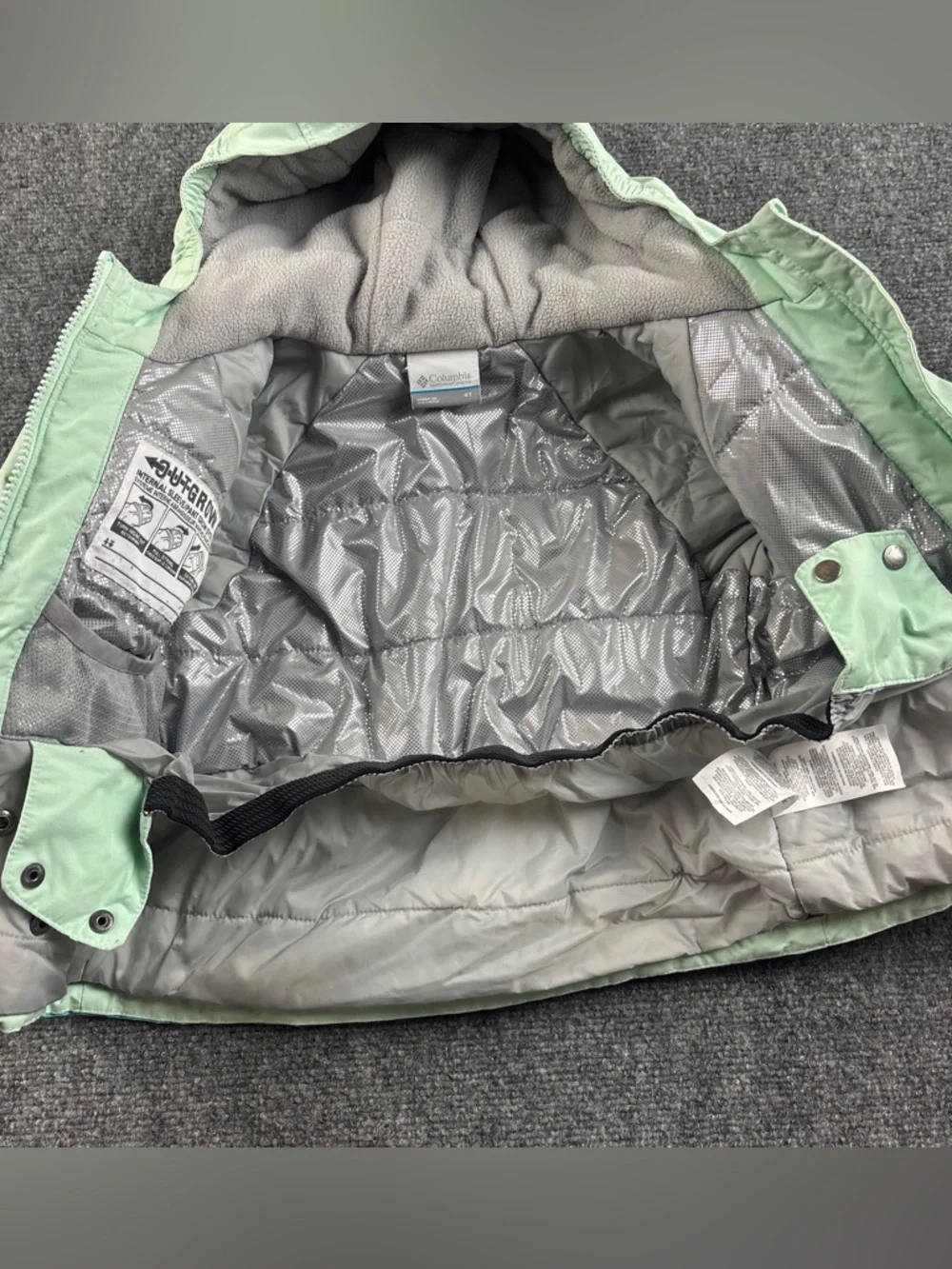 COLUMBIA Girls Mint Green/Blue Winter Snow Hooded Ski Jacket Omni-Heat size: 4t